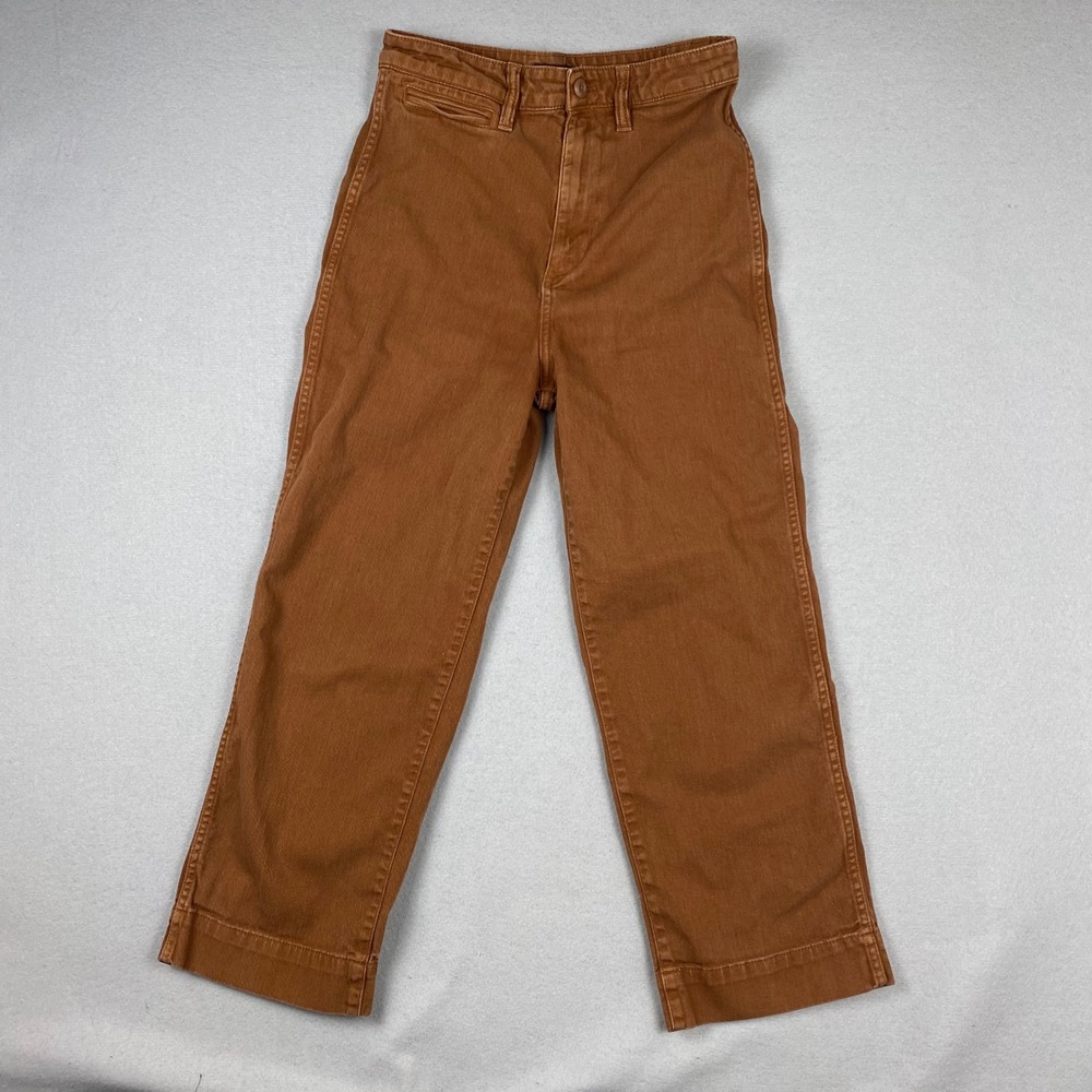 Quince Womens High Rise Utility Straight Leg Cropped Pants Rust Brown Size 27